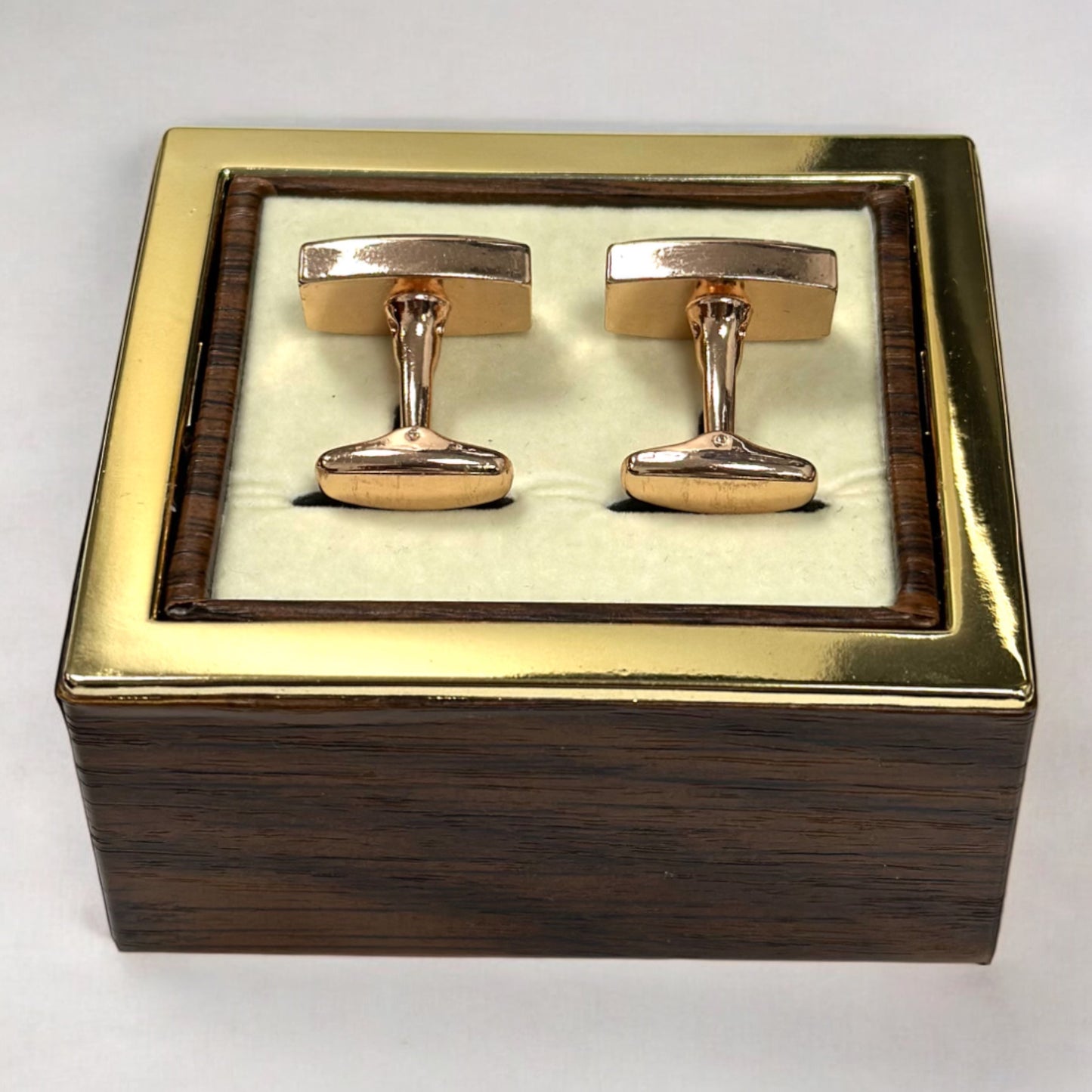 Stylish Rectangular Rose Gold  Detailed with Black and Diamonds  - Istanbul Fashion Cufflinks - 73