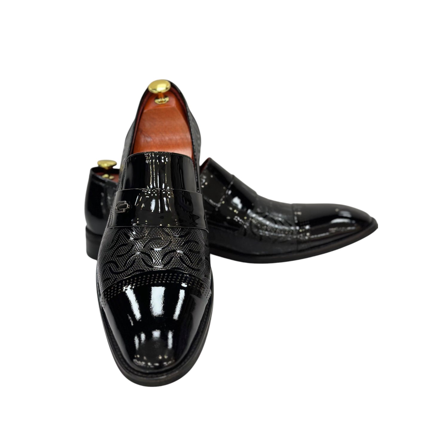 Black Istanbul Fashion by Raad Red Bottom Shiny Shoes With Unique Detailed Leather- 447