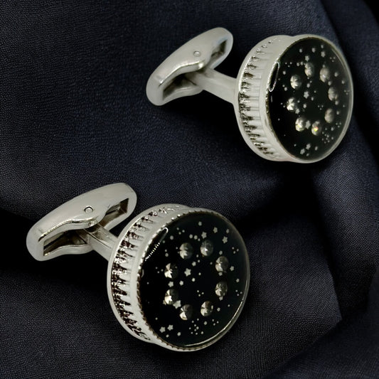 Bold Round  Round Istanbul Fashion Cufflinks  Detailed with  Silver, Diamonds and Black Interior- 25