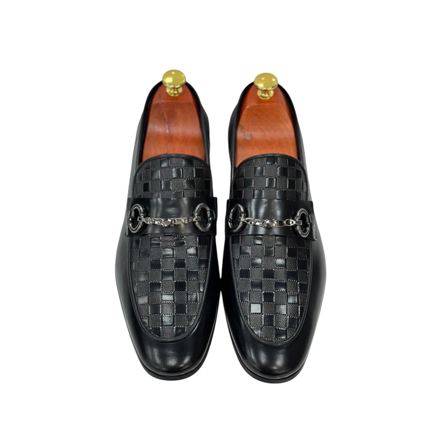 Black Detailed Leather dress Shoes-Chrome Metal Finish Details-120 2206
