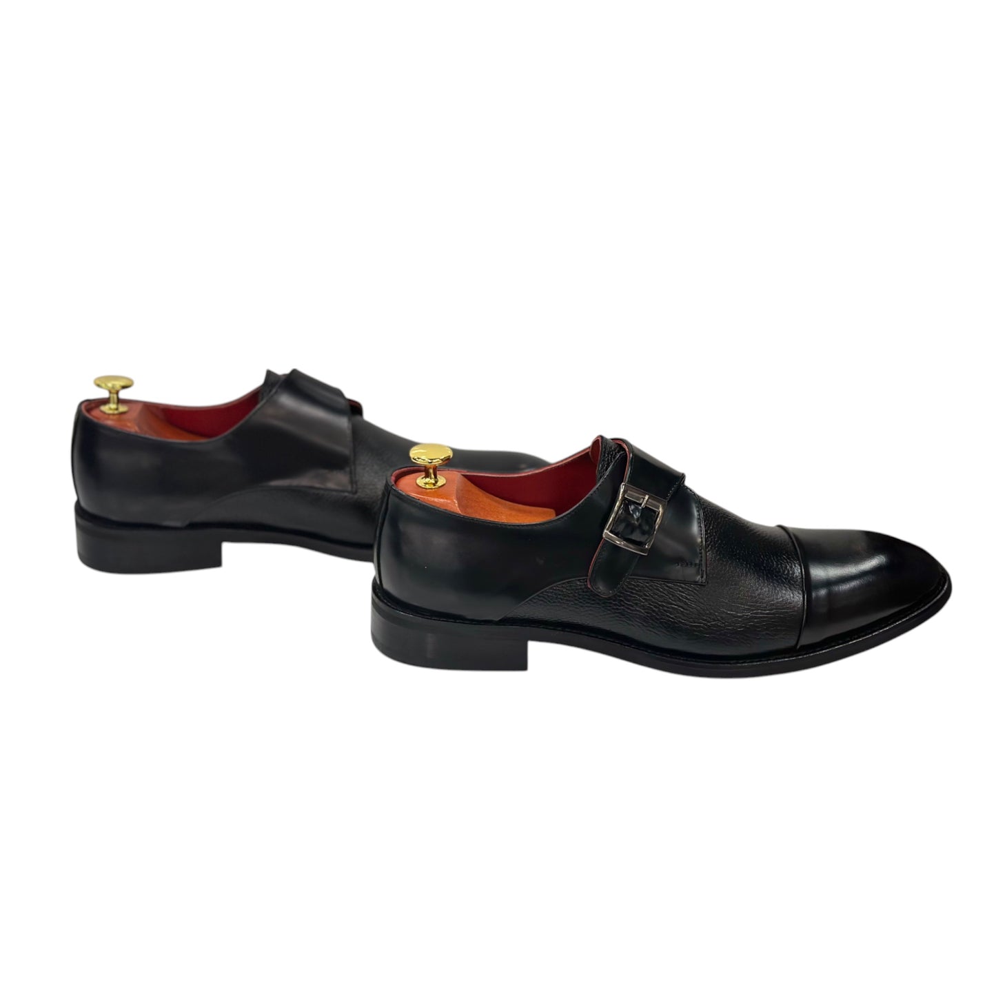 Black Istanbul Fashion by Raad Red Bottom Mat Shoes With Unique Detailed side Buckle-3052
