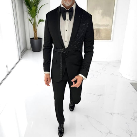 Black with Black Gems Unique 2025 Tuxedo- Slim Fit