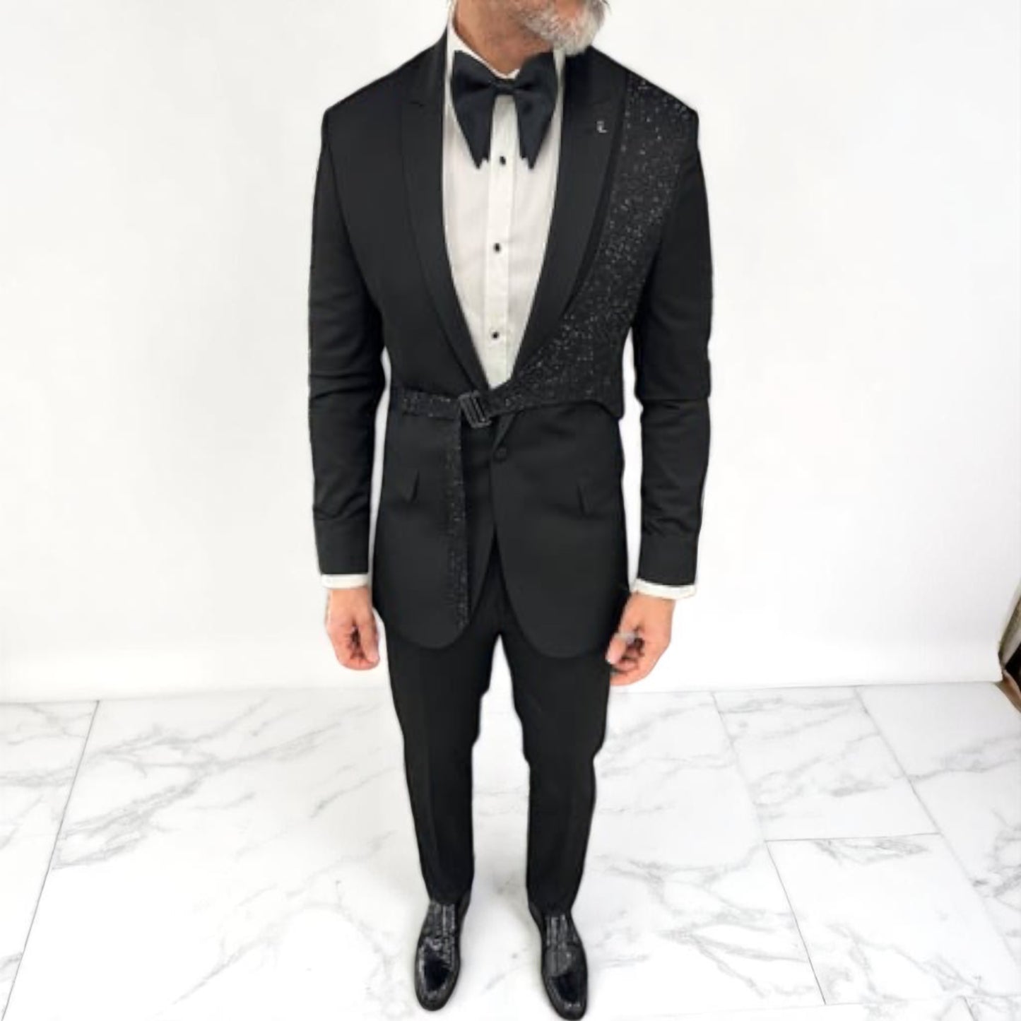 Black with Black Gems Unique 2025 Tuxedo- Slim Fit