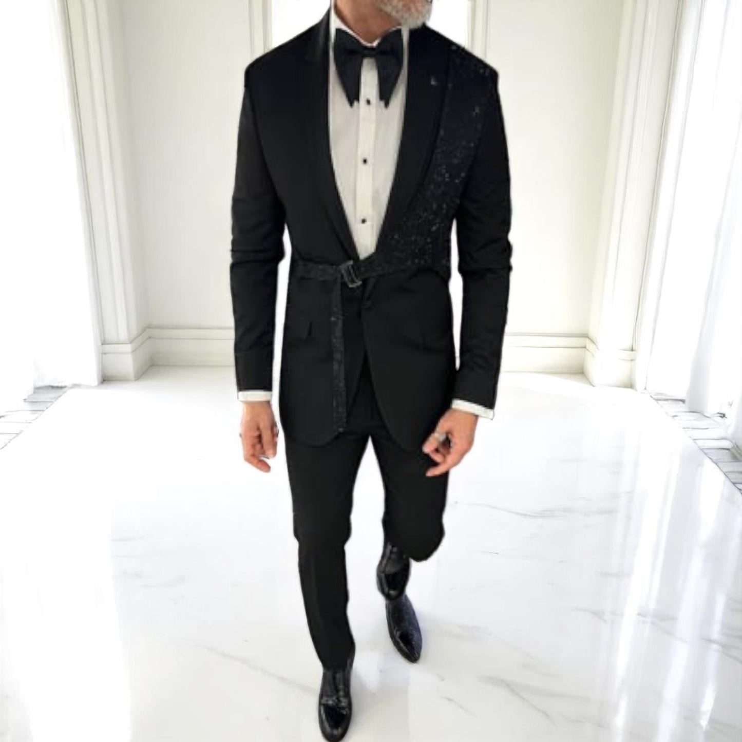 Black with Black Gems Unique 2025 Tuxedo- Slim Fit