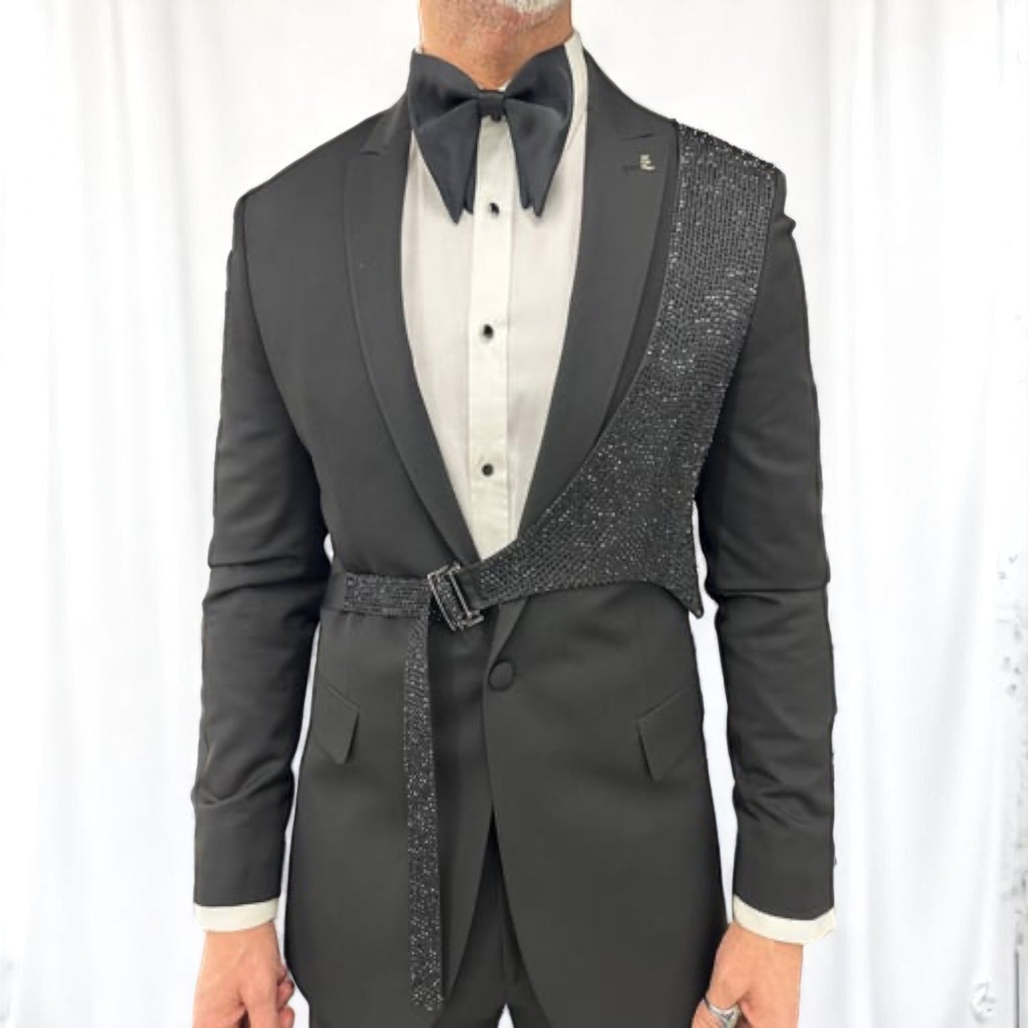Black with Black Gems Unique 2025 Tuxedo- Slim Fit